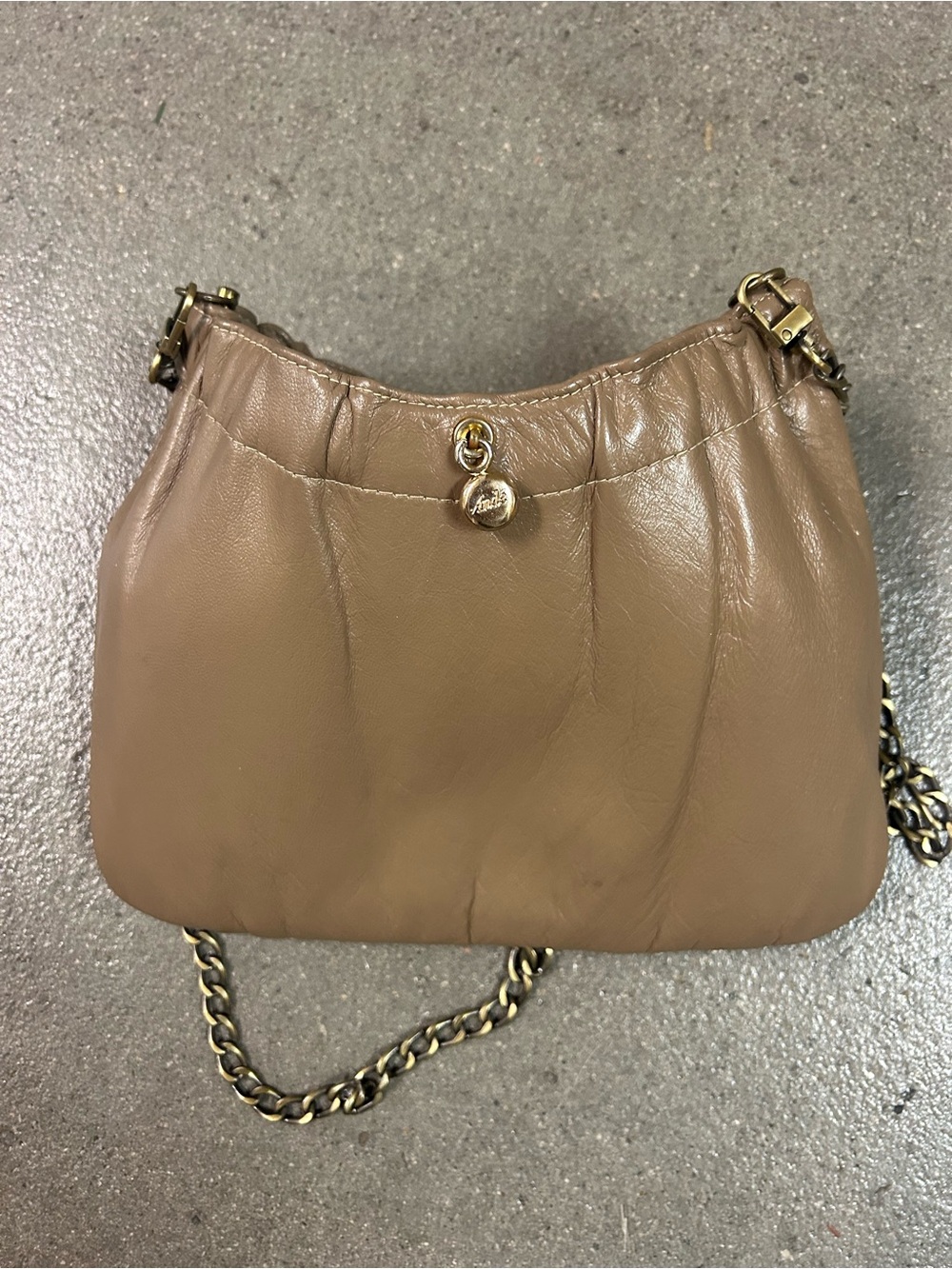 Leather Chain-Handle Shoulder Bag - Taupe